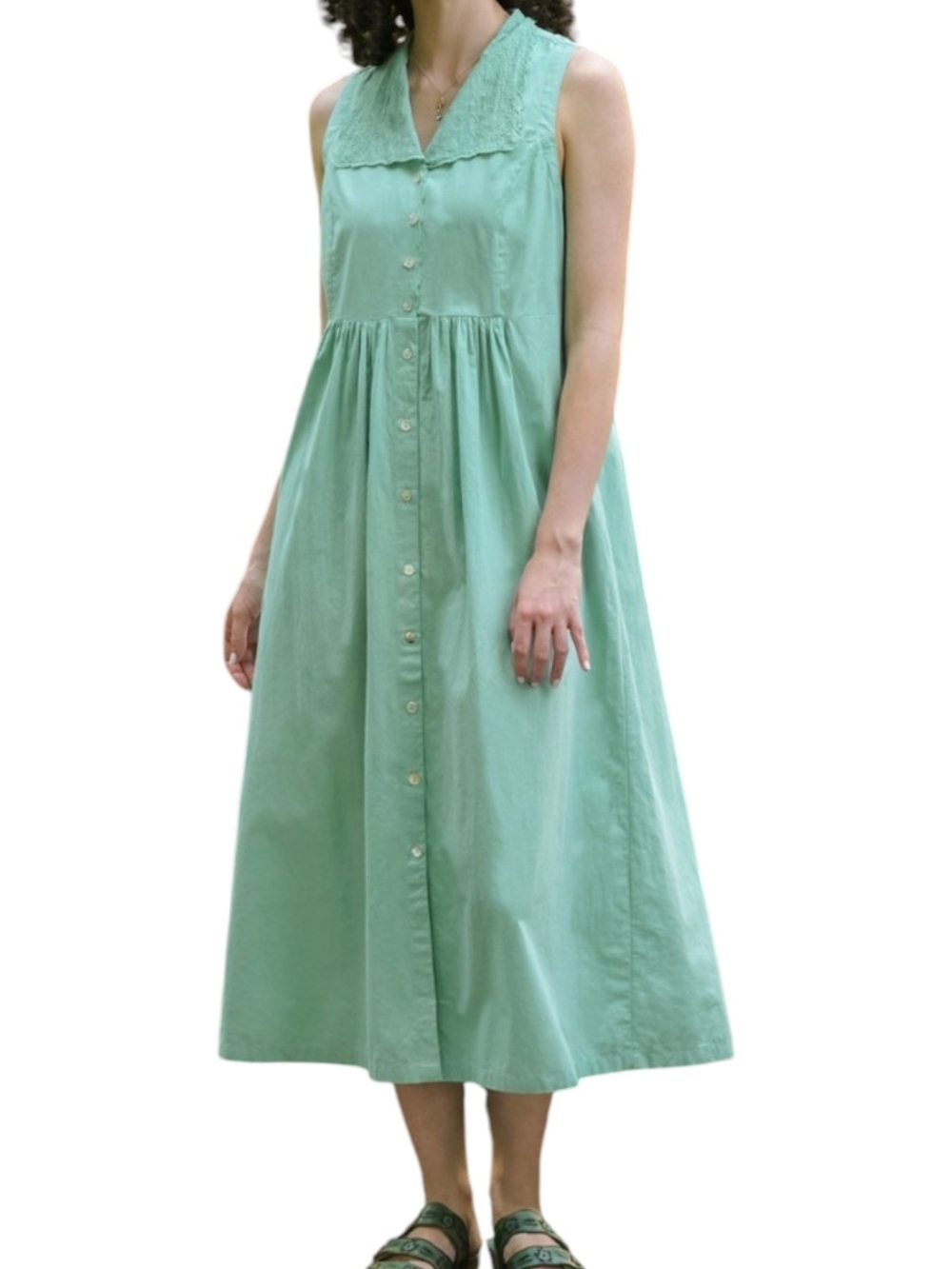 April Cornell Mint Green Sleeveless Button-Front Maxi Dress
